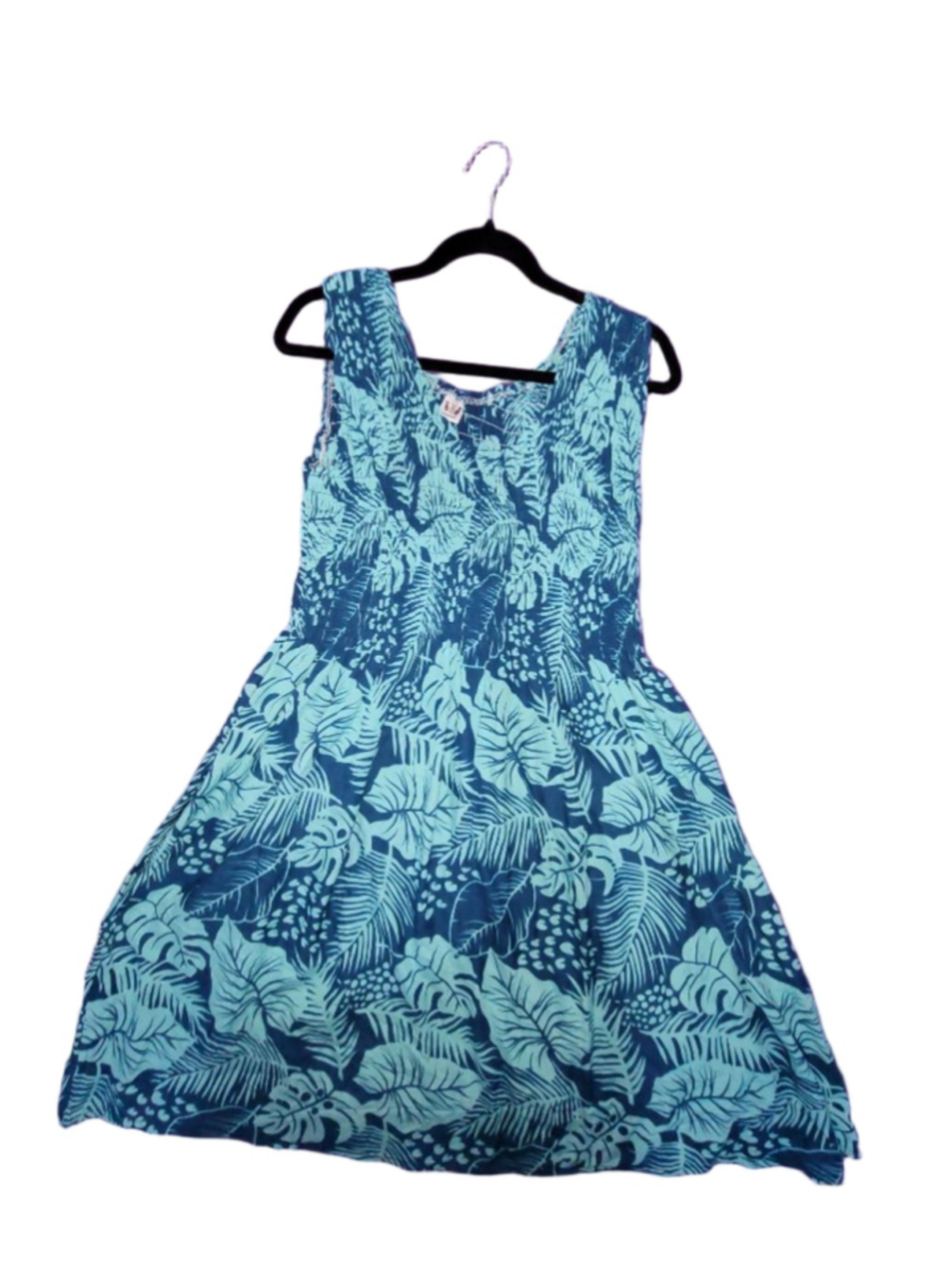 Pineapple Isle XL Hawaiian Tropical Dress Blue Sleeveless A-Line Island Dress
